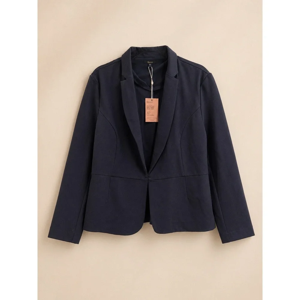Quince Ultra Stretch Ponte Blazer Navy XL NWT Sold Out Tailored Office Jacket - Picture 2 of 10